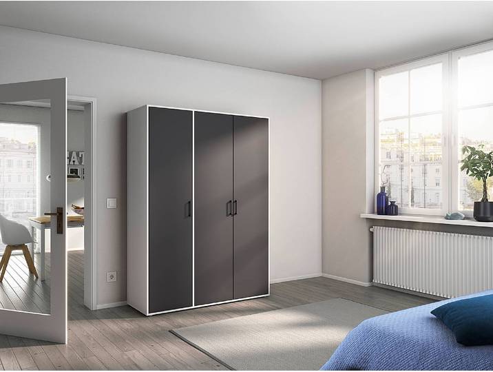 Drehtürenschrank Voyager 140cm Weiß/Graumetallic/Alpinweiß Basic