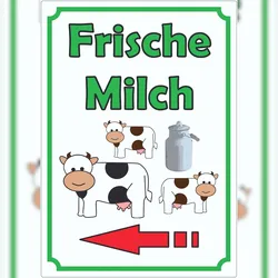 HB-Druck Frische Milch Aufkleber Hochkant mit Pfeil links A4 (210x297mm)