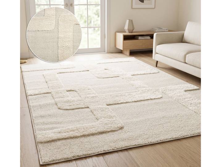Teppich GOODPRODUCT Modea, geometrisches Muster, 3D , creme, B:200cm H:20mm L:300cm, Kunstfaser, Teppiche, Teppich, Ton-in-Ton, Hoch-Tief, weich, Wohnzimmer, Schlafzimmer