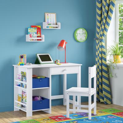 RiverRidge Home "RiverRidge Kids Desk and Chair Set with 2 Art Storage Cubbies, 2 Side Bookshelves, and 2 10"" Floating Bookshelves- White"