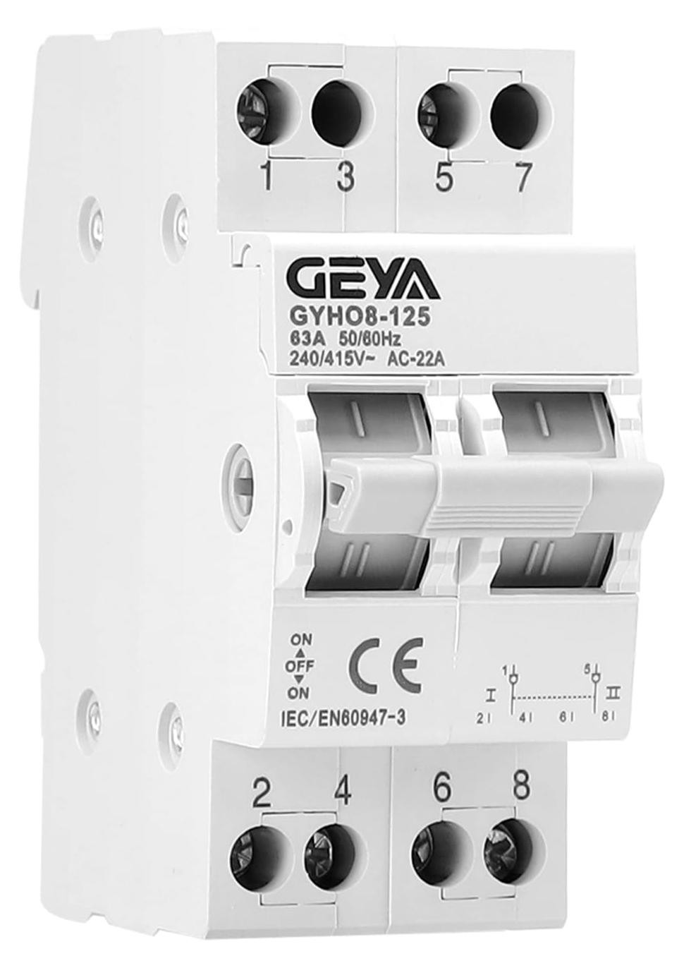 Selius Handmatige omschakelaar Dubbele voeding voor net en generator 2P-63A-240V DIN-railmontage