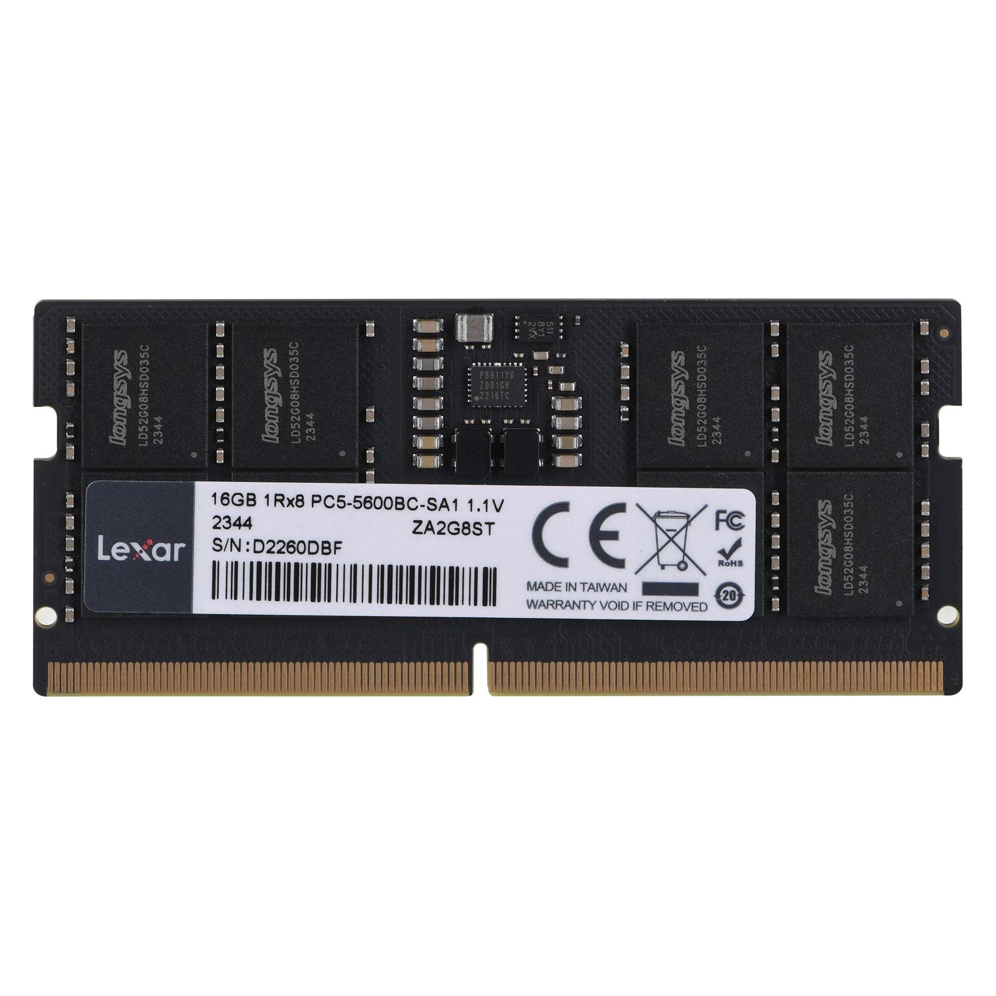 Lexar Pamięć do notebooka DDR5 SODIMM 16GB(1*16GB)/5600 CL46 (1 x 16GB, 5600 MHz, DDR5-RAM, SO-DIMM) (LD5S16G56C46ST-BGS)