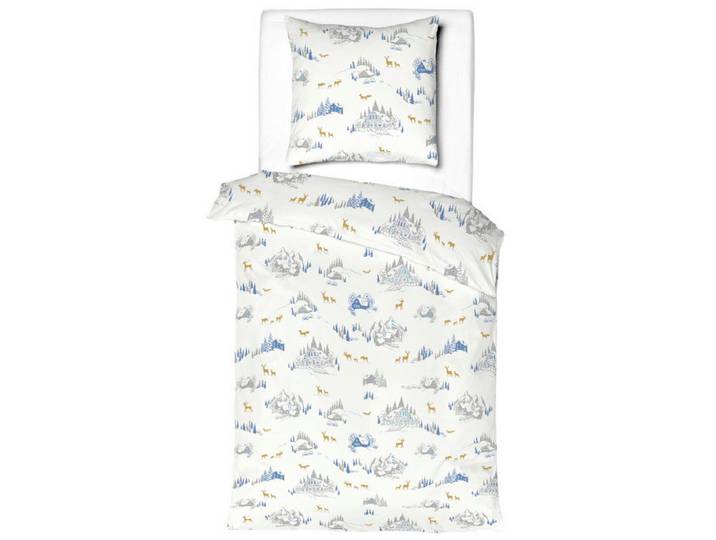 Esposa Bettwäscheset, Blau, Weiss, Goldfarben, Textil, Winterlandschaft, 160x210 cm, angenehm wärmend, Heimtextilien, Bettwäsche, Bettwäsche, Flanell Bettwäsche