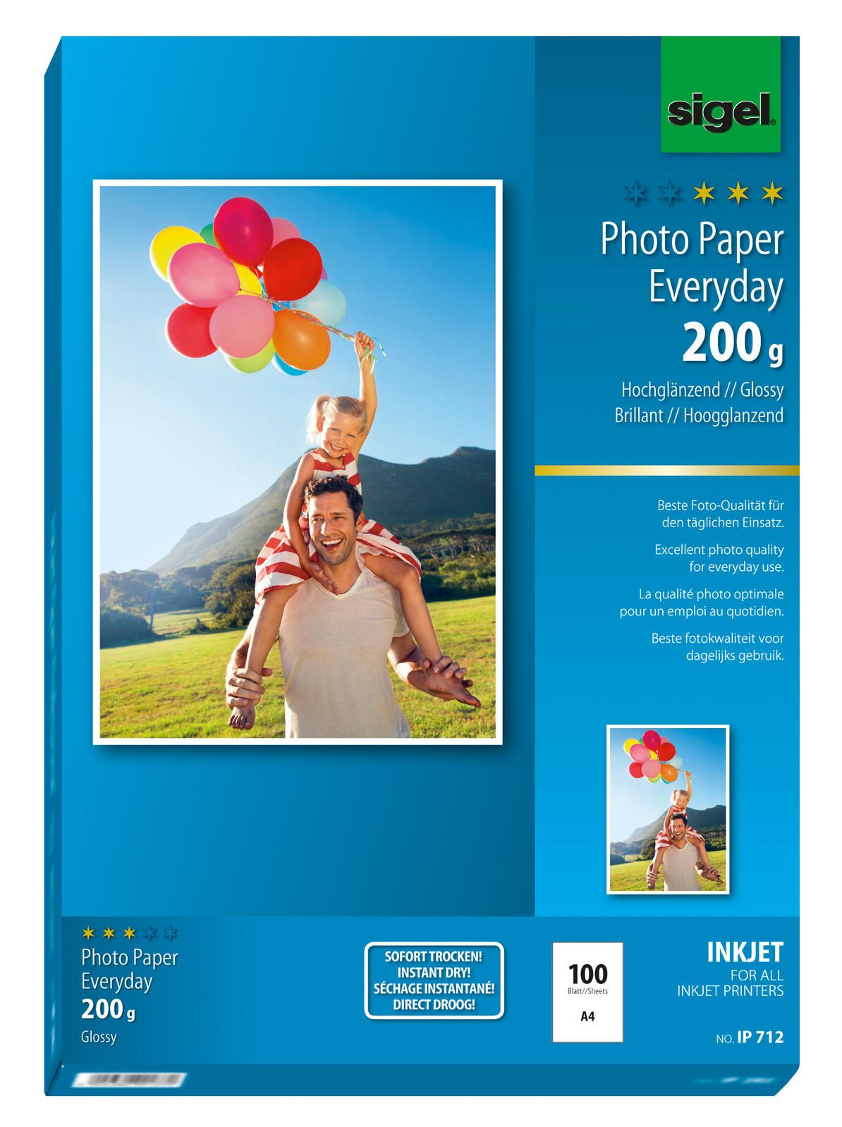 SIGEL Fotopapier Inkjet Everyday DIN A4 hochglänzend 200 g/m² IP712