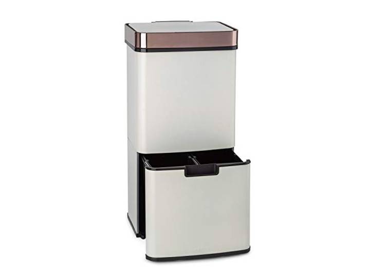 Klarstein Royal Trash Sensor-Mülleimer, 72 L Volumen in 4 Behältern, Restmüll & Recycling-Abfälle: 43 & 2 x 12,5 L, Bio-Eimer mit Deckel: 4 L, automatisches Öffnen und Schließen, roségold