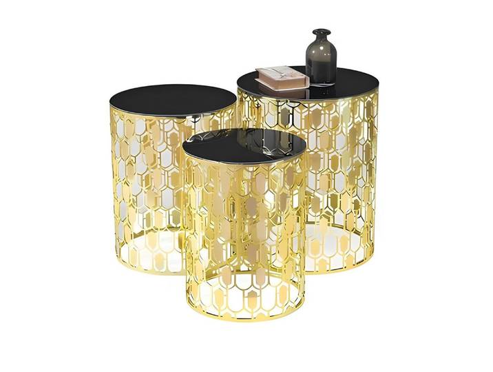 Xlmoebel Beistelltisch Elegante Couchtische in Gold mit vielseitigen Funktionen (3-teiliges Set, 3-St., Set 3tlg Couchtische), Hergestellt in Europa