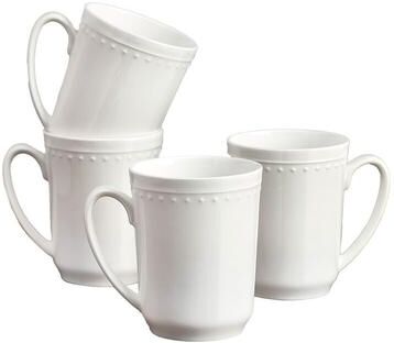 Fitz and Floyd Nevaeh White Set of 4 Classic Beaded Mugs, 17 Oz