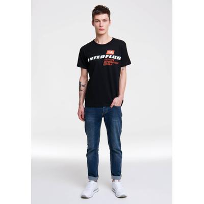 T-Shirt LOGOSHIRT "Interflug DDR", Herren, Gr. S, bunt (schwarz, mehrfarbig), 100% Baumwolle, bedruckt, normal, Rundhals, Shirts T-Shirt, mit kontrastfarbenem Print