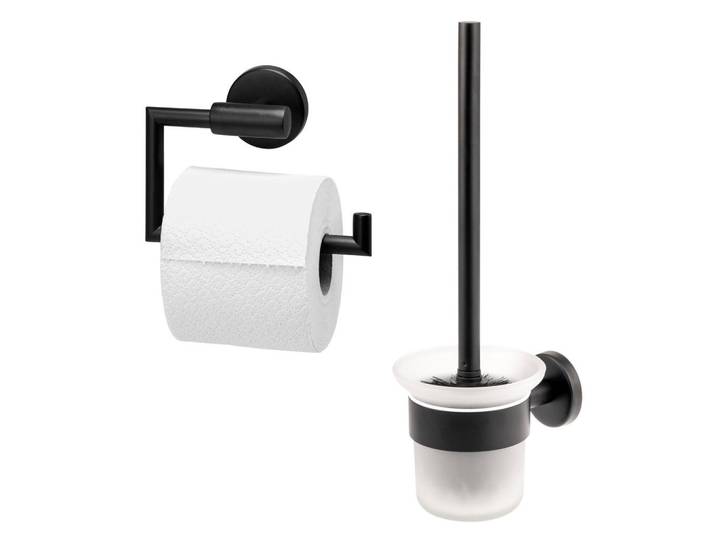 bremermann Badezimmer-Zubehör-Set Piazza Black 2tlg., Edelstahl, schwarz, Schwarz, Metall, 14.5x35x11.5 cm, Badaccessoires