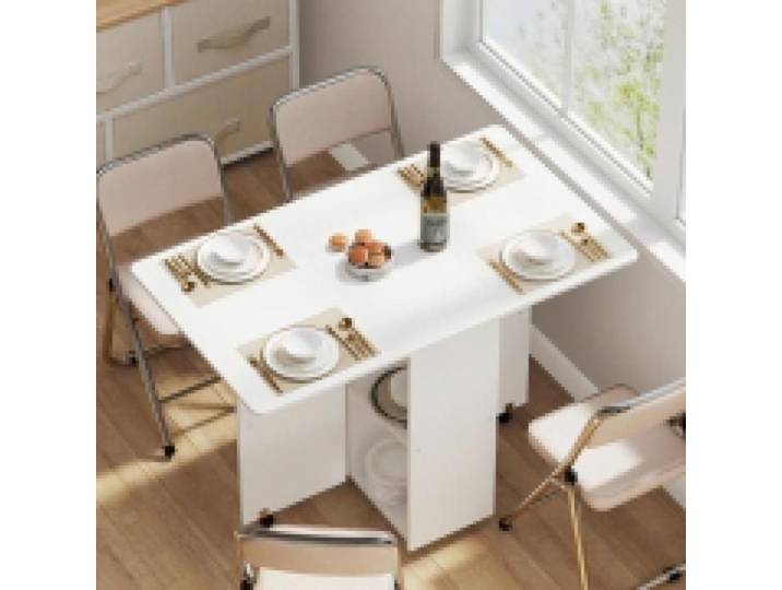 YIYI. TABLE À MANGER PLIANTE - TABLE À MANGER PLIANTE À ROULETTES - AVEC COUCHE DE RANGEMENT - 110*70*78 CM - BLANC