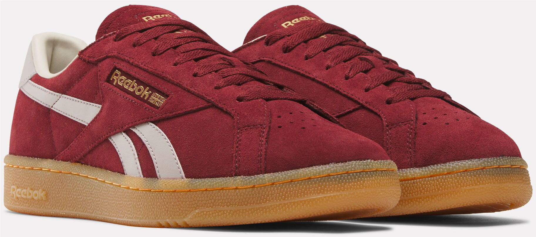 Sneaker REEBOK CLASSIC "CLUB C GROUNDS UK", Damen, Gr. 45,5, rot (richmarooon, moonstone, rbkbrass), Leder, Synthetik, Schuhe Sneaker richmarooon, moonstone, rbkbrass 45,5