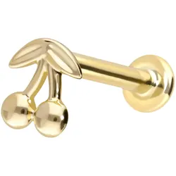 14 Karat Gold Labret mit Push Fit KIRSCHEN