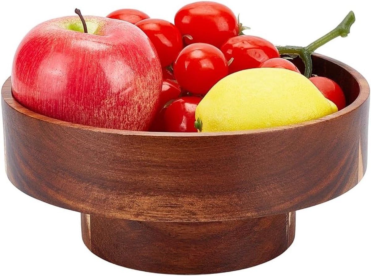 Rustieke Ronde Houten Fruitbowl 20cm - Decoratieve Serveerkom voor Fruit en Salades