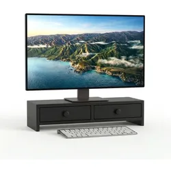 Relaxdays Monitorständer mit 2 Schubladen Schwarz