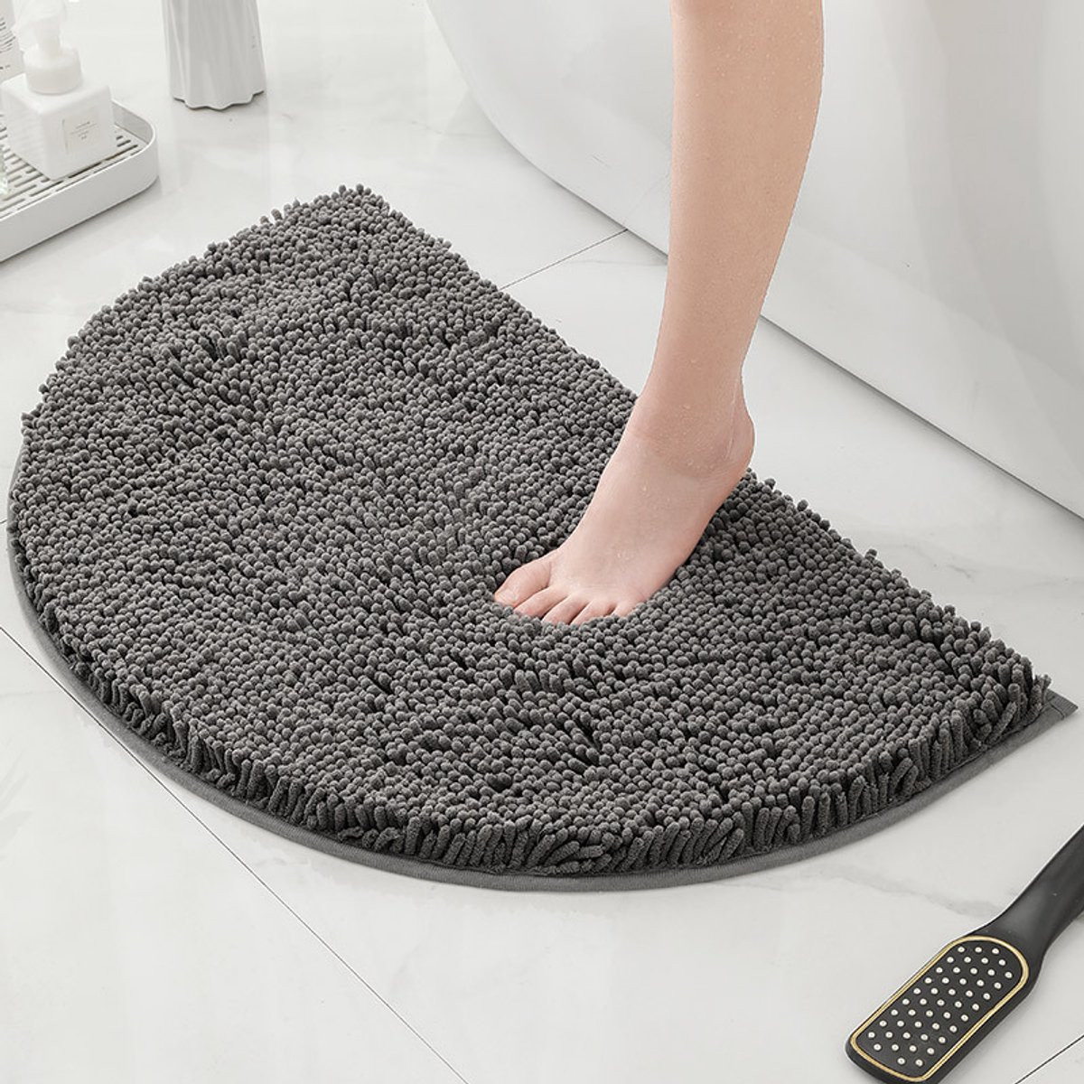 Halfronde chenille badmat Donkergrijs 50 x 80 cm