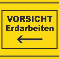 HB-Druck Vorsicht Erdarbeiten mit Richtungspfeil links Schild A2 (420x594mm)