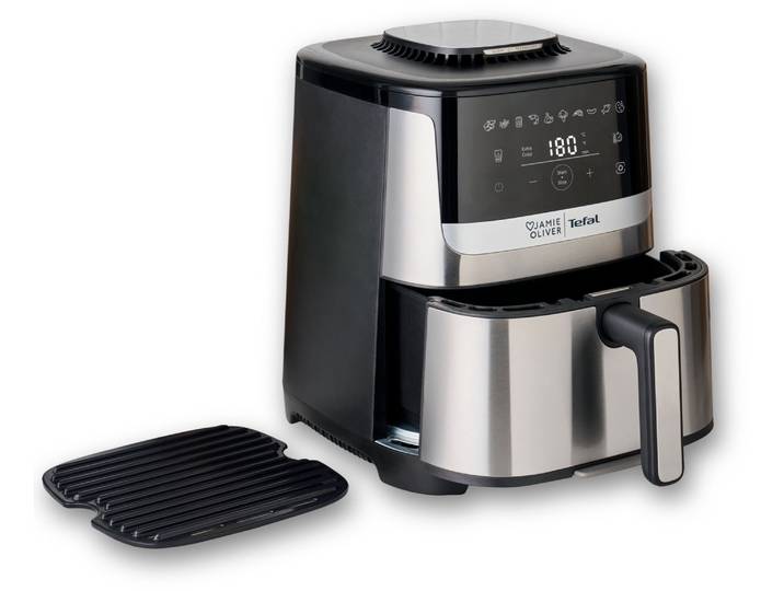 TEFAL Heißluftfritteuse Jamie Oliver by Tefal EY55JD Easy Fry Silence Deluxe , schwarz (schwarz, edelstahl), B:25cm H:36cm T:38cm, Fritteusen, 10 voreingestellte Programme, digitaler Touchscreen, EY55JD, Heißluftfritteuse