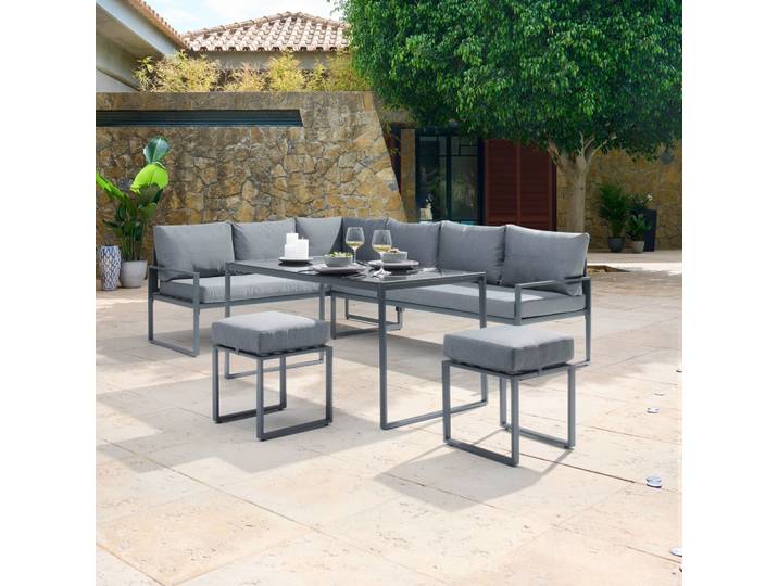 Gartenlounge 5-teilig Metall, Glas, Textil