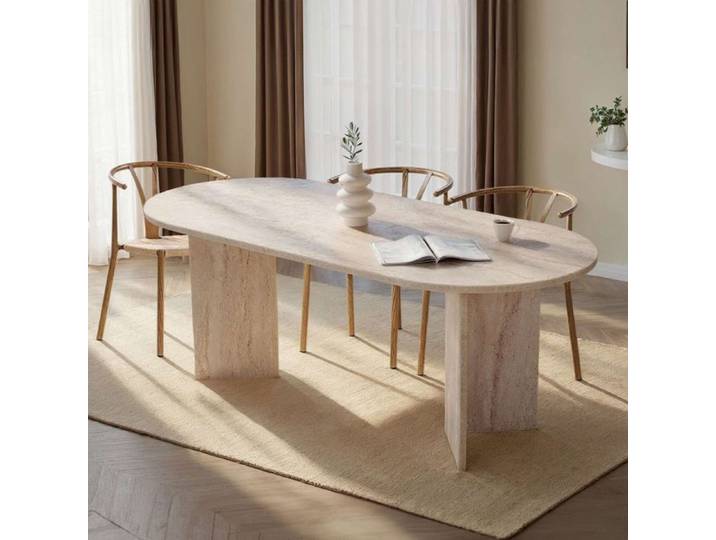 Table Fixe Nofalota Dmora en Bois Mélaminé Effet Marbre Beige 200x90x75h cm