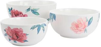 Martha Stewart 3 Piece Fine Ceramic Floral Bowl Set in White