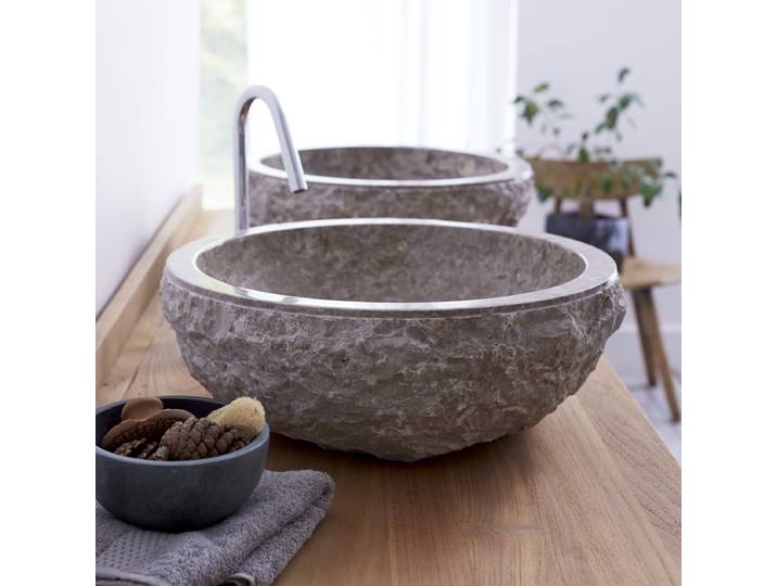 Aufsatzwaschbecken Marmor Waschbecken Marmorwaschbecken Waschschale Stein neu - Grau