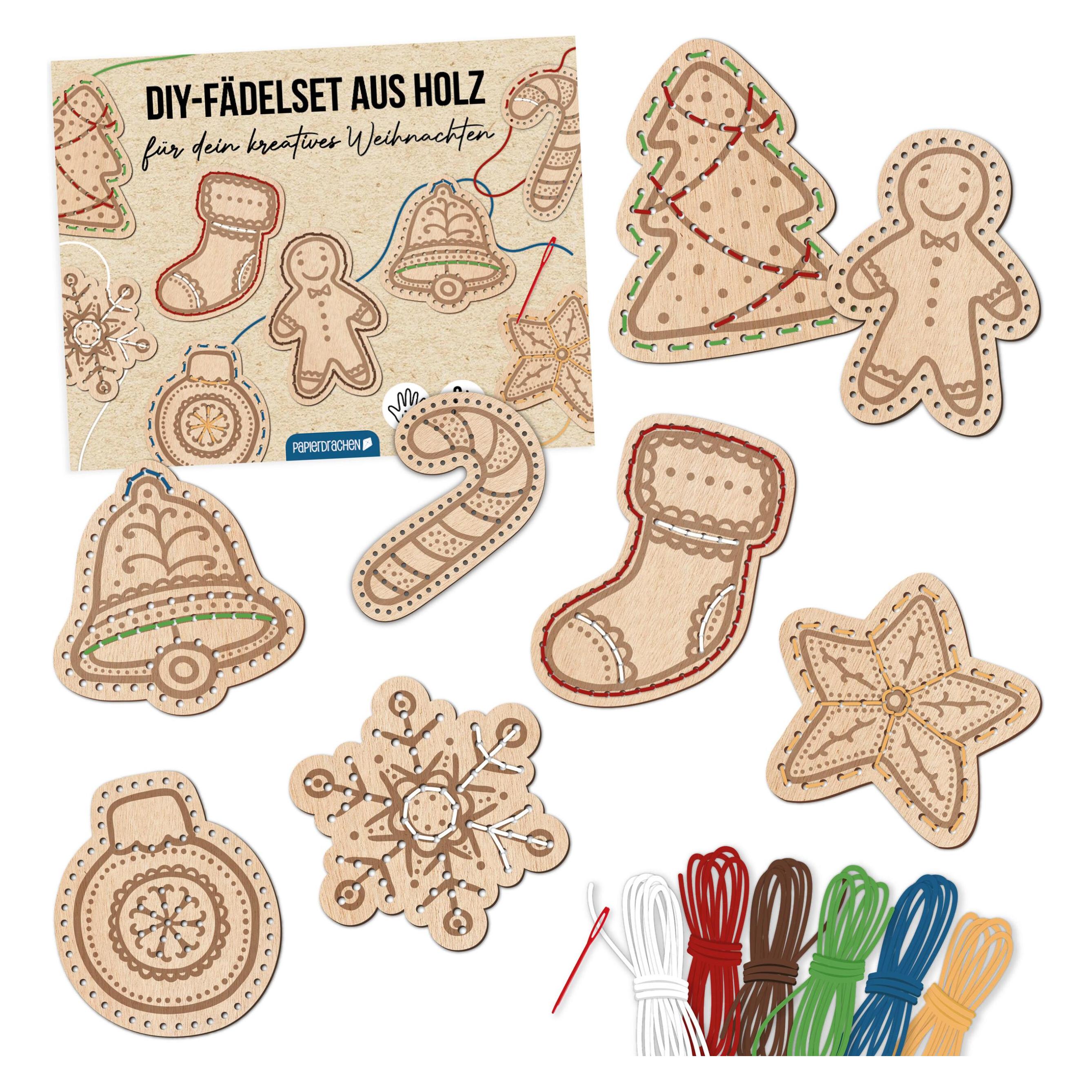 Papierdrachen Holzspielset mit Faden Weihnachten (B500-001-002)
