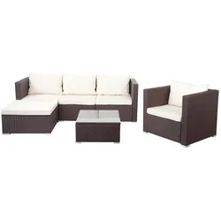 PROREGAL Poly-Rattan-Garnitur Gartengarnitur Sitzgruppe Sofa Lounge-Set Braun Kissen Creme