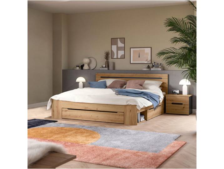 Livetastic Schlafzimmer, Grau, Eiche Artisan, 3-teilig, 284x87x205 cm, mit Schubkästen, für Lattenrost geeignet, Schlafzimmer, Schlafzimmer Komplett
