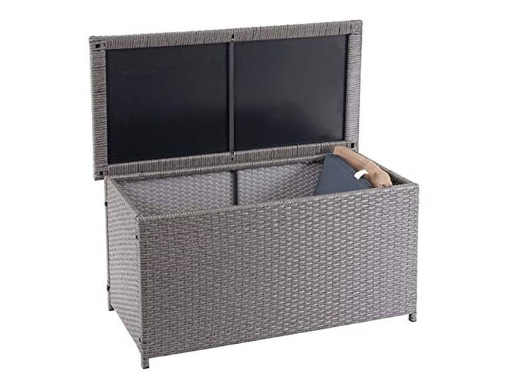 Mendler Poly-Rattan Kissenbox HWC-D88 51x115x59cm 250l - grau
