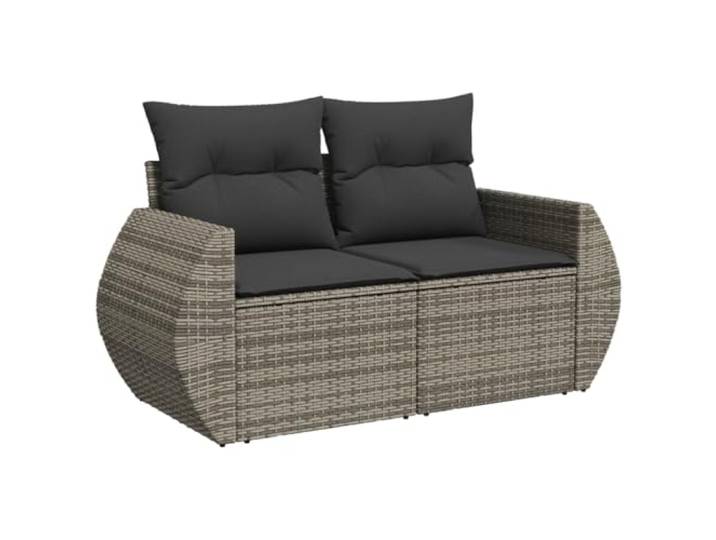 KTHLBRH Gartenmöbel-Set 9-teilig mit grauen Kissen aus Polyrattan Ecke, 3 zentrale, 4 Sessel, Glastisch, waschbare Bezüge, modulares Design