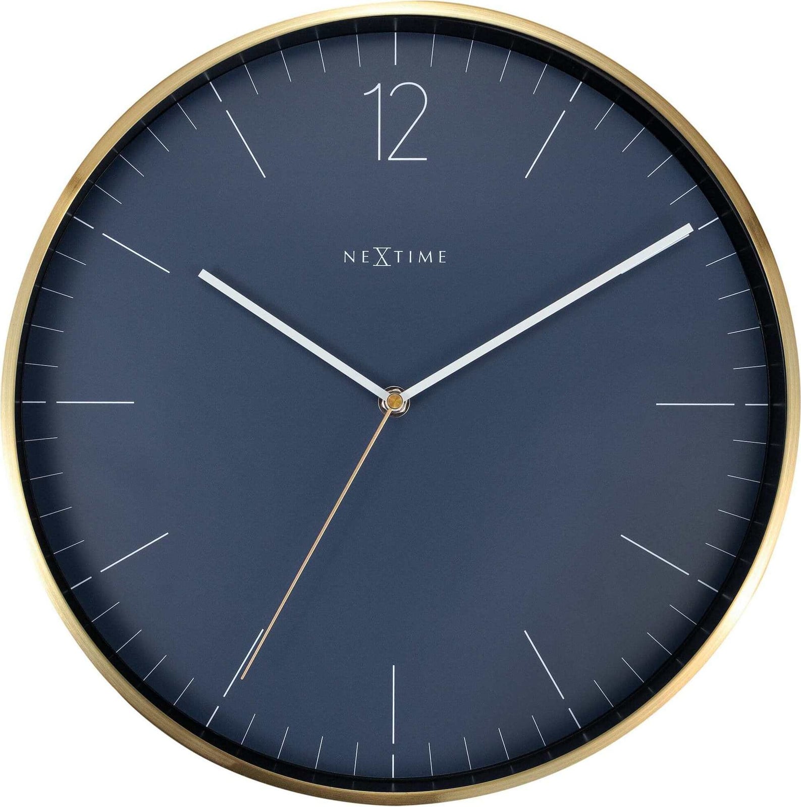 NeXtime Essential Gold Wandklok - Rond - Blauw en Goud - Metaal en Glas