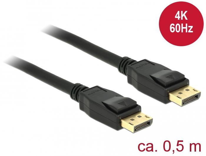 Delock 85506 DisplayPort Kabel DP 1.2 naar DP, 0.5m, Zwart, 4K 60Hz