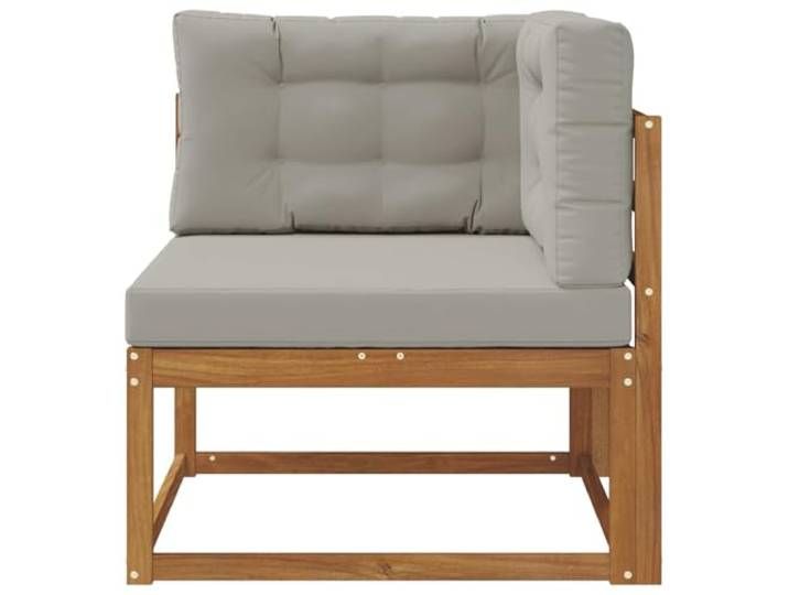 KTHLBRH Ecksofa für den Außenbereich aus natürlichem Akazienholz Modular, Streifendesign, wetterfest, Kissen hellgrau, leicht zu reinigen