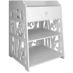Livingandhome NACHTTISCH Schublade Fächer aus WPC-Platten in Weiß Elegentes und modernes Design Einfache Montage