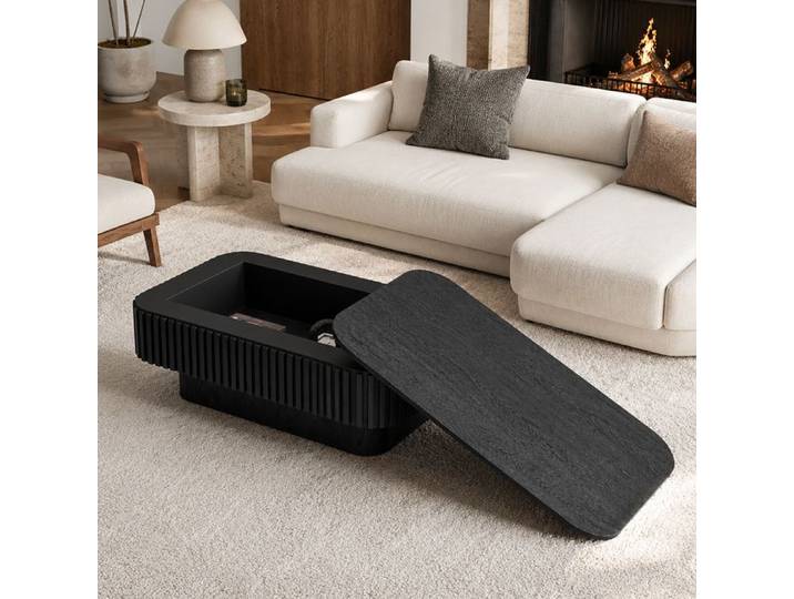 VUENOR Table basse rectangulaire 98x60 cm noire – rangement caché plateau relevable et montage rapide