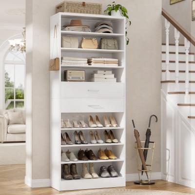 Rackcog 9-Tier Shoe Cabinet with 2 Drawers, Freestanding Closet Organizer with Adjustable Storage Shelves