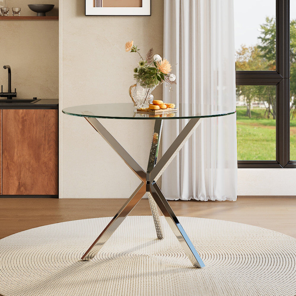 Metro Denaro Round Dining Table with Iron Base Clear