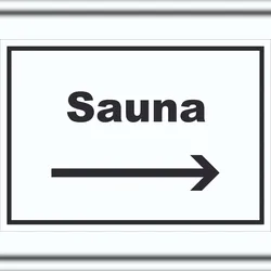 HB-Druck Sauna Schild mit Text und Richtungspfeil rechts Erholung Entspannung waagerecht A4 Rückseite selbstklebend