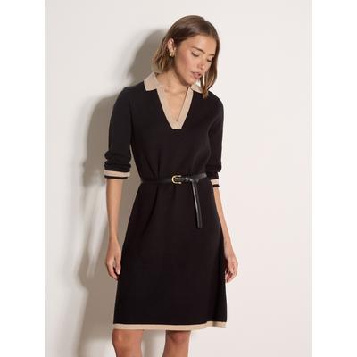 Minikleid APRICOT "Strickkleid", Damen, Gr. 8, N-Gr, gestrickt, schwarz, gestrickt, , Modisch, normal, V-Ausschnitt, Gerade, Kleider Minikleid, mit Kontrasnähten
