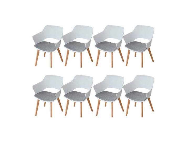 LuxusKollektion Esszimmerstuhl Esszimmerstuhl 8er Stoffpolster Massivholzbeine Armlehne 8er-Set Weiße