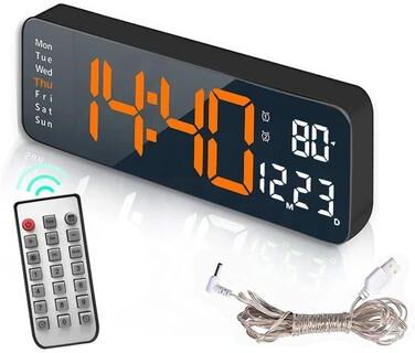 Inspired Living Smart LED Wall Clock With Alarm, Temperature & Calendar Display yellow