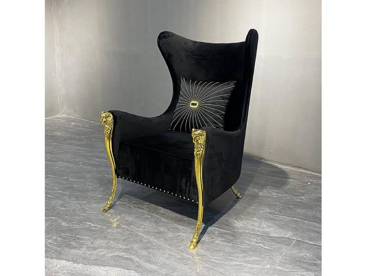 JVmoebel Polsterstuhl Eleganter Polsterstuhl in Schwarz mit goldenen Akzenten (1 St), Made in Europa
