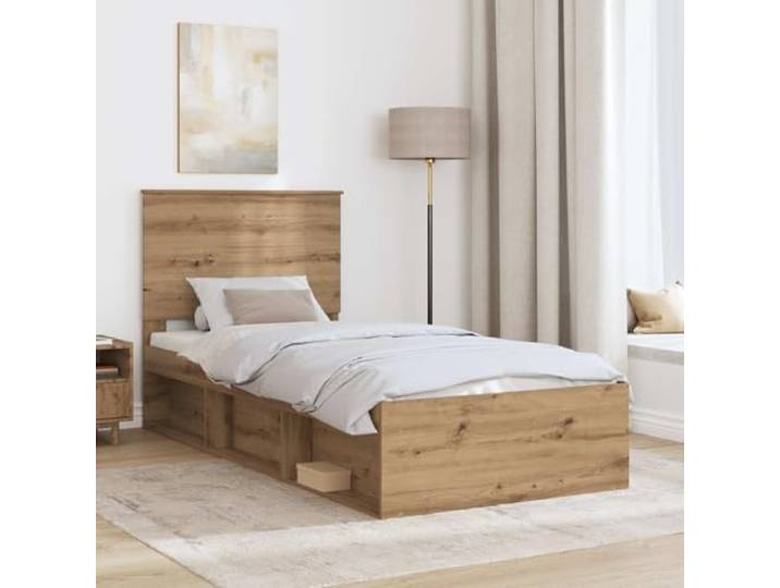 SKTQYQO Bettgestell Eiche Handwerk 90 x 200 cm Massives Kiefernholz, Kopfteil inklusive, modernes Design, leicht zu reinigen