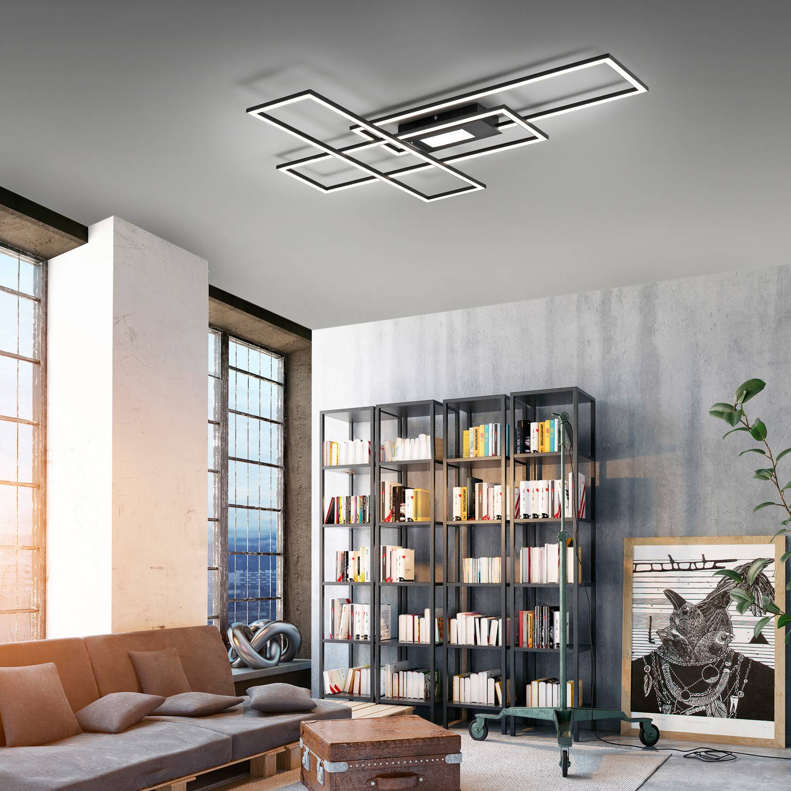 JUST LIGHT. GmbH LED Ceiling Light Asmin, dimmable, Black, Living / Dining Room, Aluminium, Modern, Ceiling Light