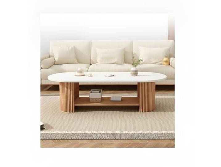 Massivholz Couchtisch rechteckig Wohnzimmer-Beistelltisch,massiver Holztisch Couchtisch für Wohnzimmer, rechteckiger Mitteltisch, Wohnzimmertisch aus Eich(Size:100x50x40cm/2 layers,Color:Weiß+Holz)