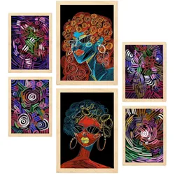 POSTER Set Mit 6 Krasse Formen 2 In Weibliche Zusammenfassung A3 & A4 Rahmen Aus Hellem Holz