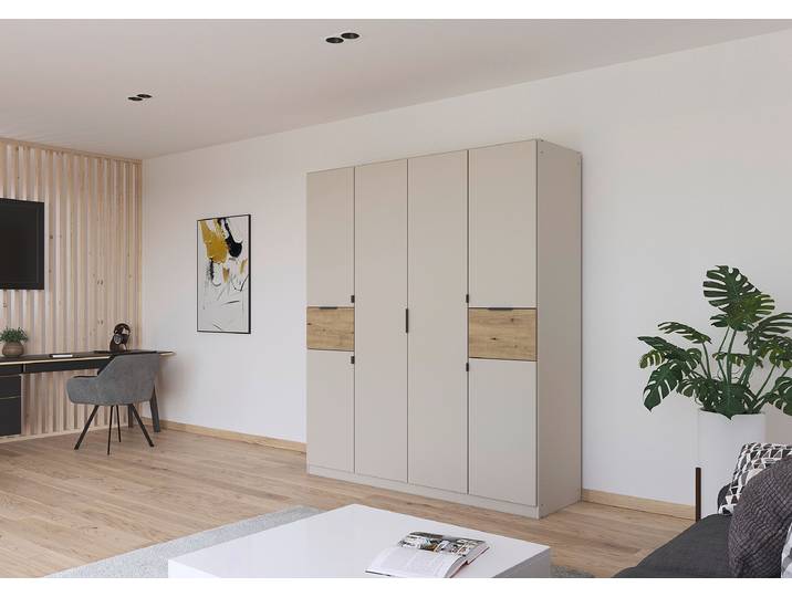 Armoire Ticao 181cm Beige/Cachemire/Imitation chêne Artisan