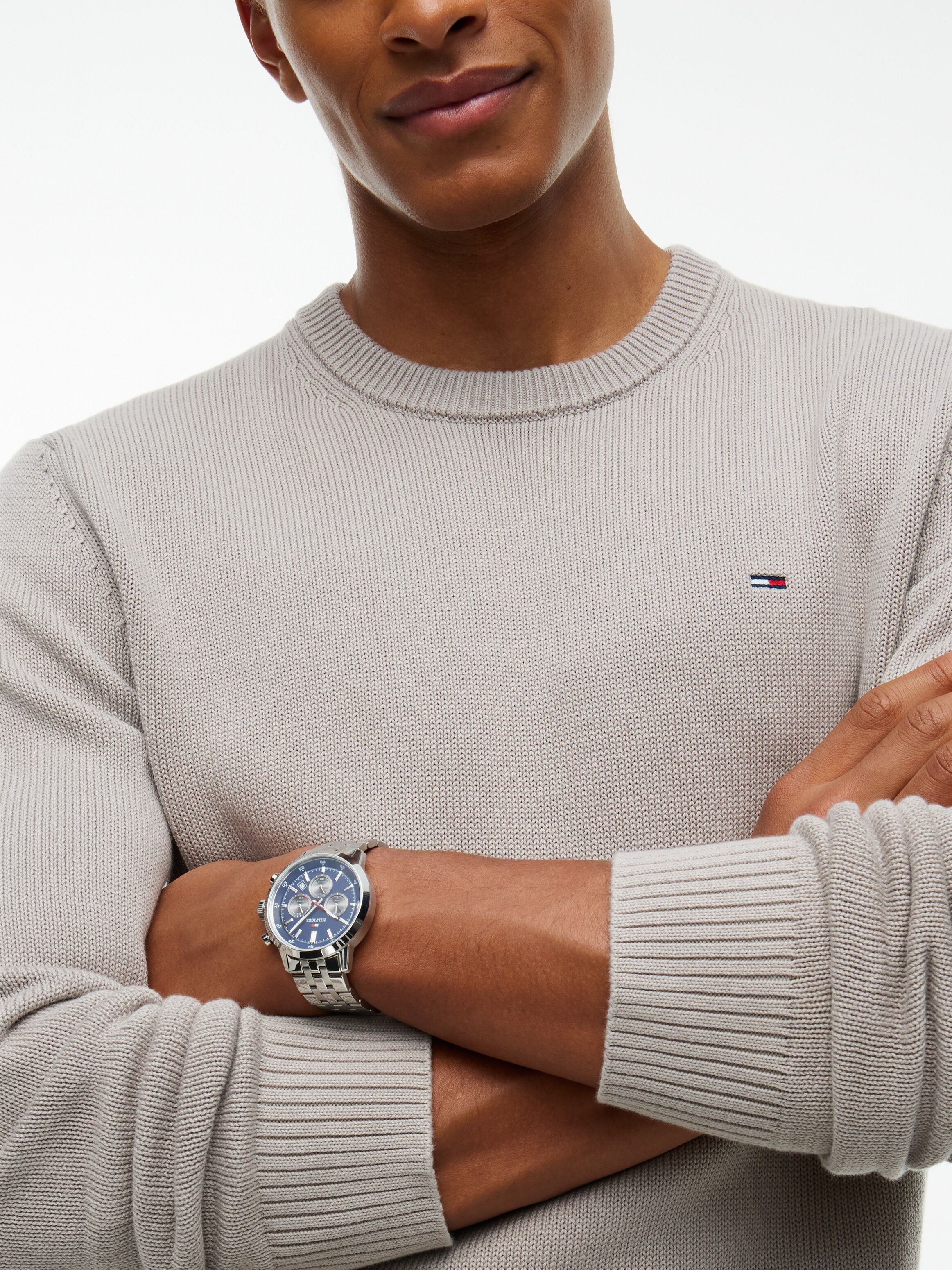 Rundhalspullover TOMMY JEANS, Herren, Gr. M, beige (limestone dust), Sweatware, Obermaterial: 100% Baumwolle, slim fit normal, Rundhals, eingesetzt Rippstrickbündchen, Pullover Rundhalspullover, Slim fit mit Rundhalsausschnitt limestone dust M