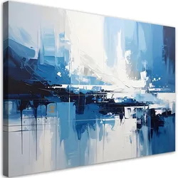 BILD auf Leinwand, Blaue texturierte moderne Abstrakt