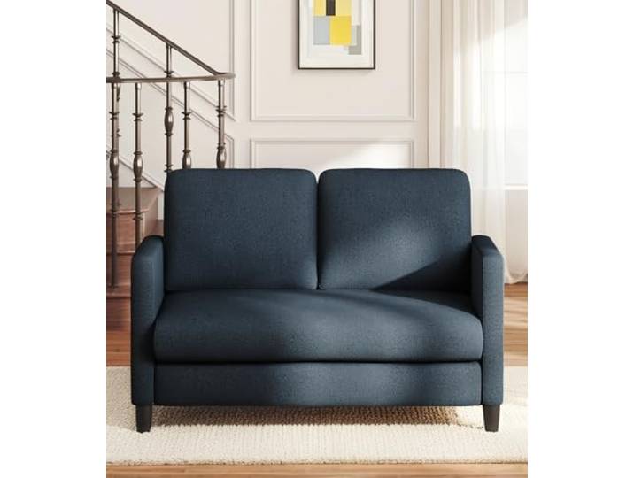 Domusensus 2 Sitzer Sofa, 2 Sitzer Kleinsofa, Ganz aus Holz-Couch, Teddy Fleece Zweisitzer-Kleinsofa, Werkzeugfrei 2er Sofa, 2-Sitzer-Sofa, für Wohnzimmer, Schlafzimmer, Büro, Jugendzimmer, Blau-grau